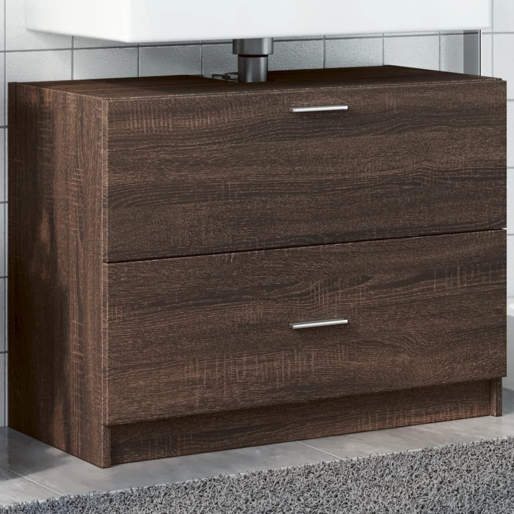 Brown Oak Under Sink Bathroom Cabinet 78x37x59cm Modern Vanity Storage Unit