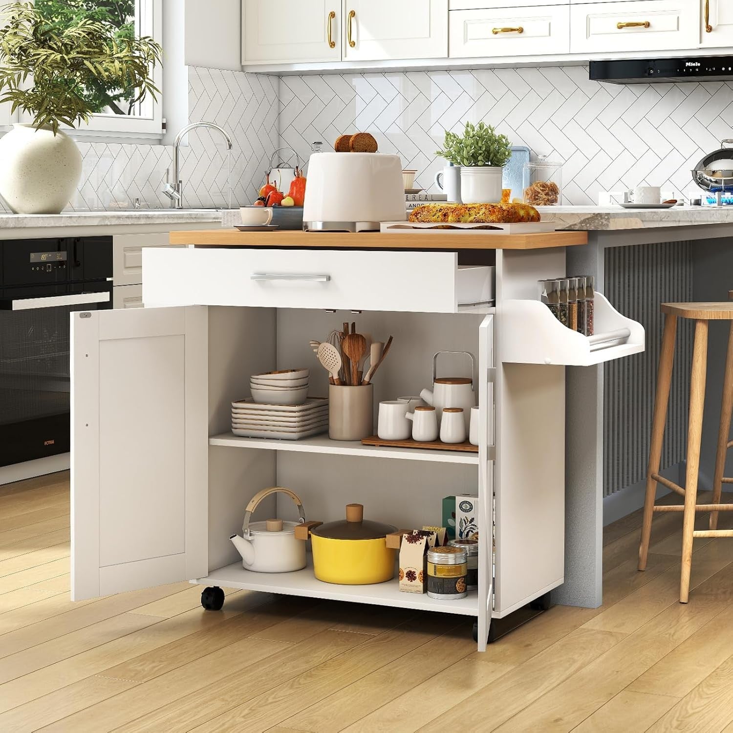 Kitchen Storage Trolley Rolling Island Cabinet Large Drawer Cupboard