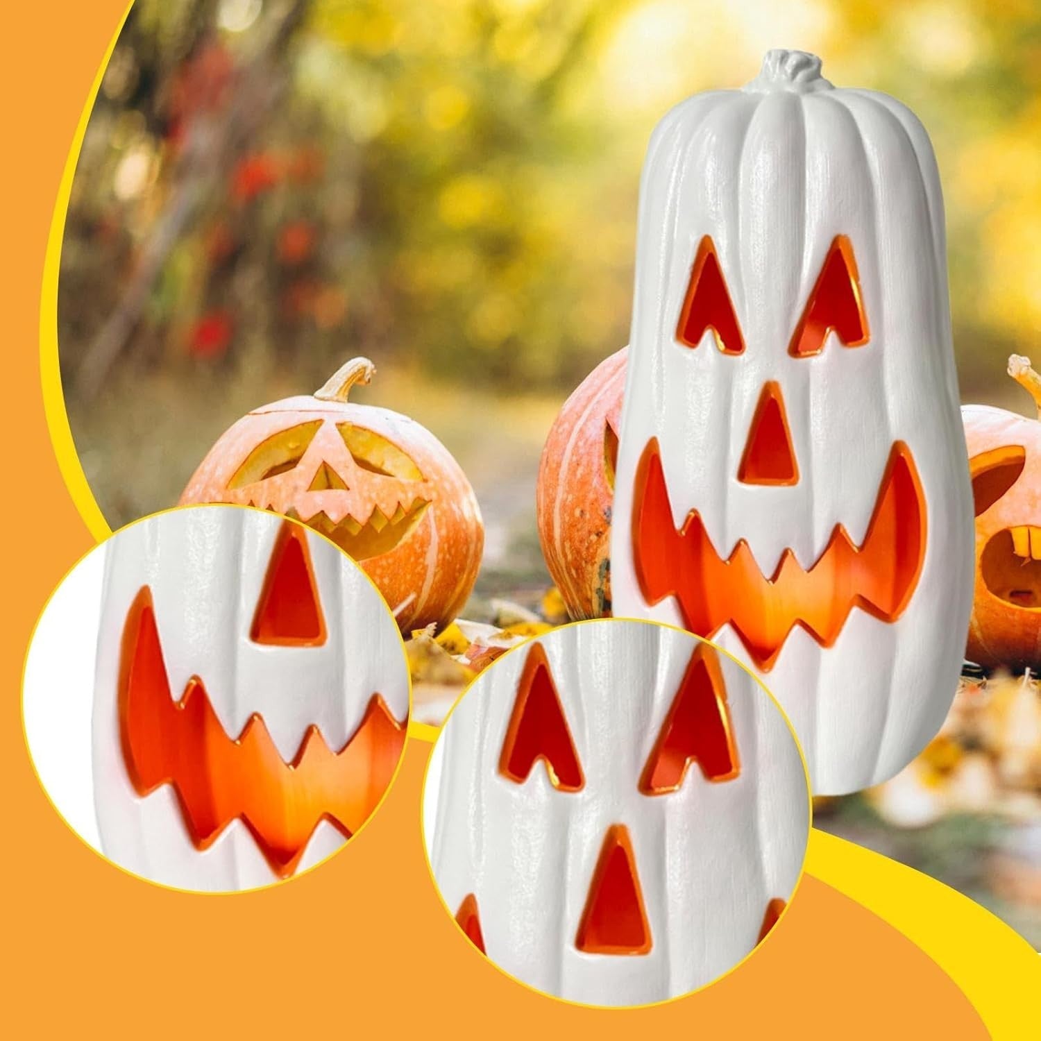 Halloween Pumpkin LED Lantern w/ Timer – White Energy-Saving Decor