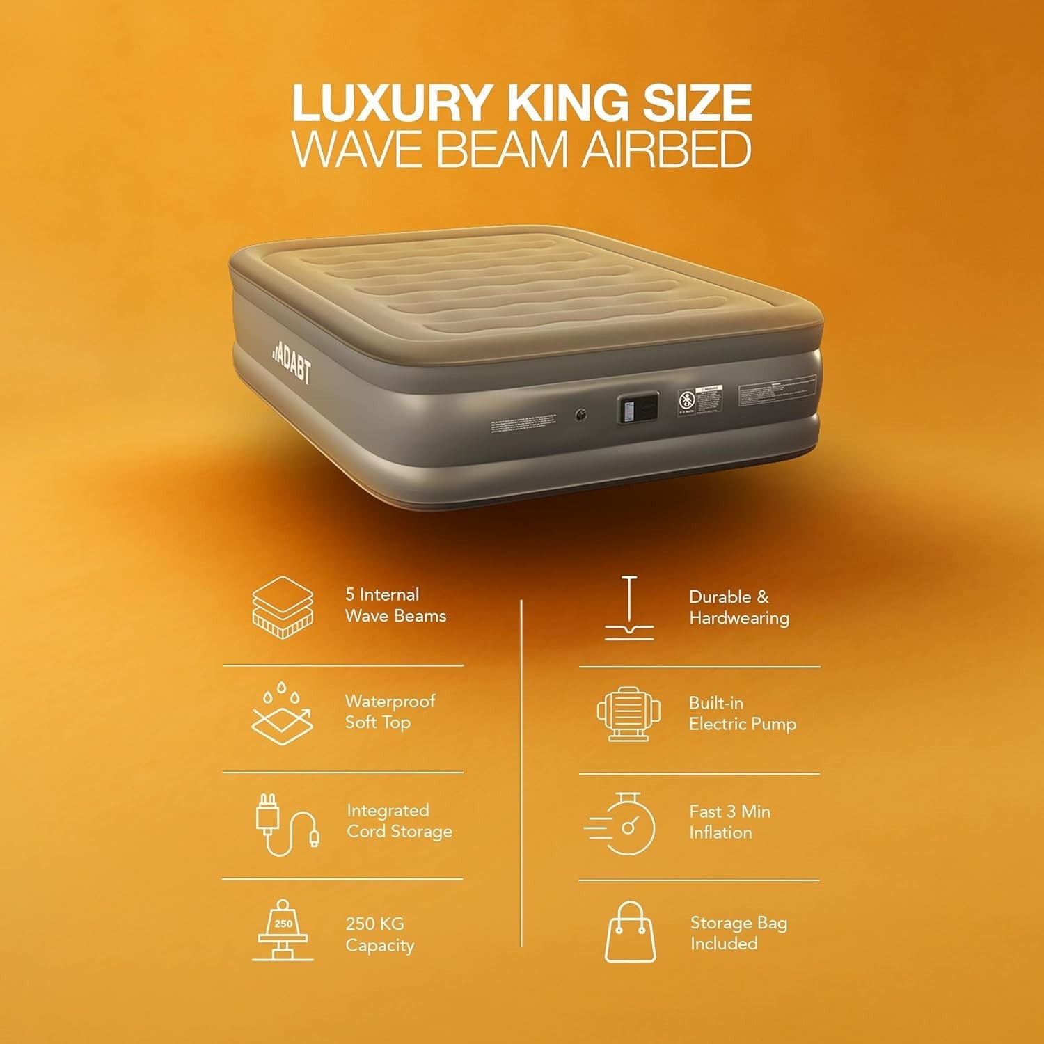 King Inflatable Air Mattress Built In Electric Pump High Raised Air Grey Bed
