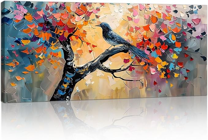 Colourful Tree of Life Wall Art Large Abstract Blossom Trees Canvas Print