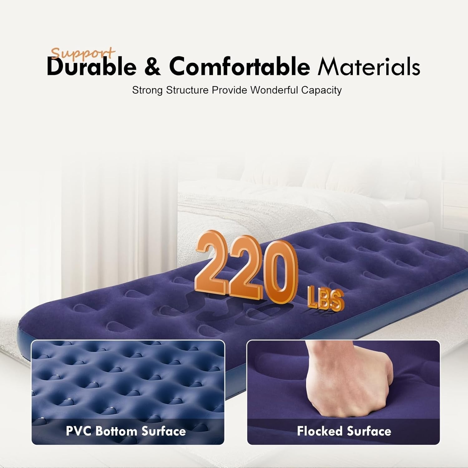 Single Air Mattress Inflatable Bed – Flocked Top Camping Sleeping Pad