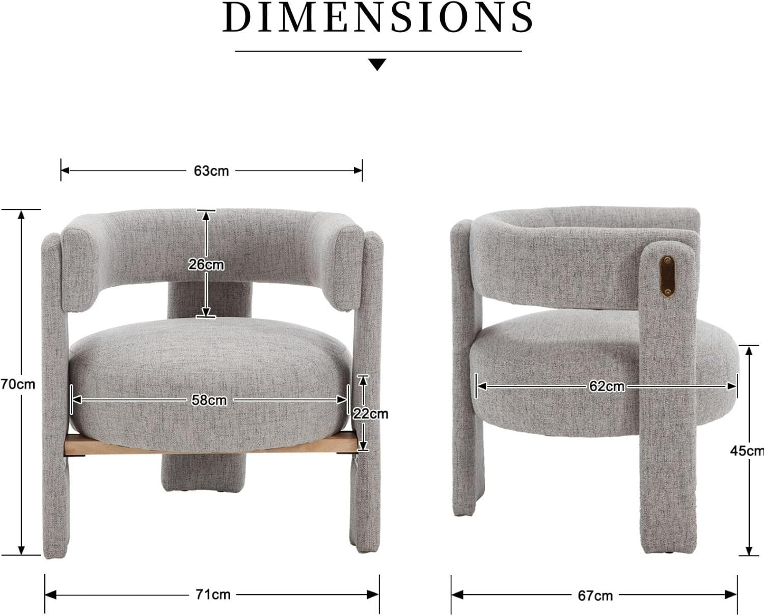 Grey Linen Accent Armchair – Semi-Circular Modern Lounge Chair for Living Room