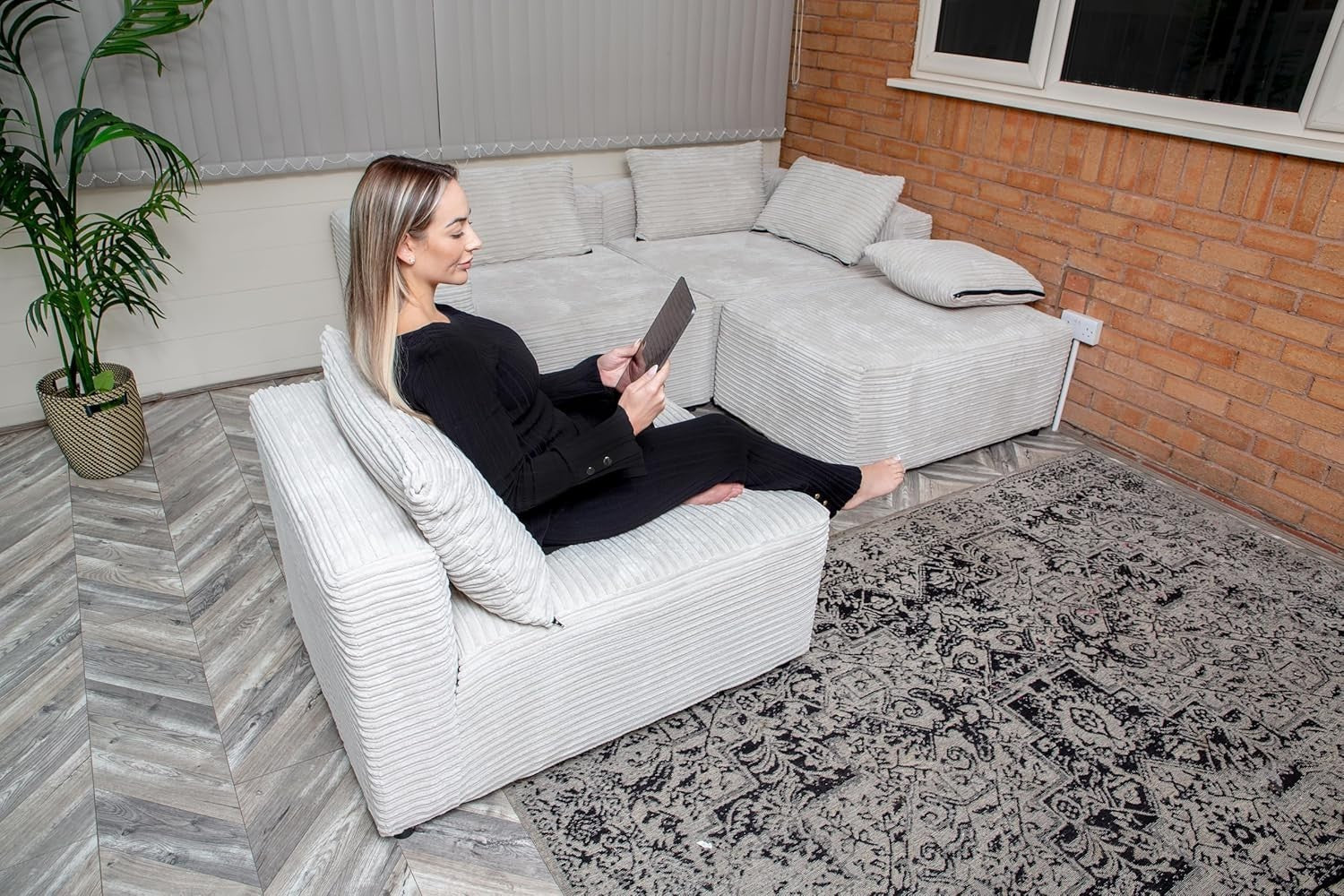 Modular L-Shaped 4-Seater Sofa Bed | Jumbo Cord, Deep Seats, Durable Frame