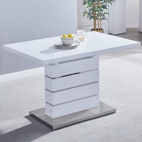 Extendable Dining Table 120-160x80x76cm White High Gloss Chrome Legs