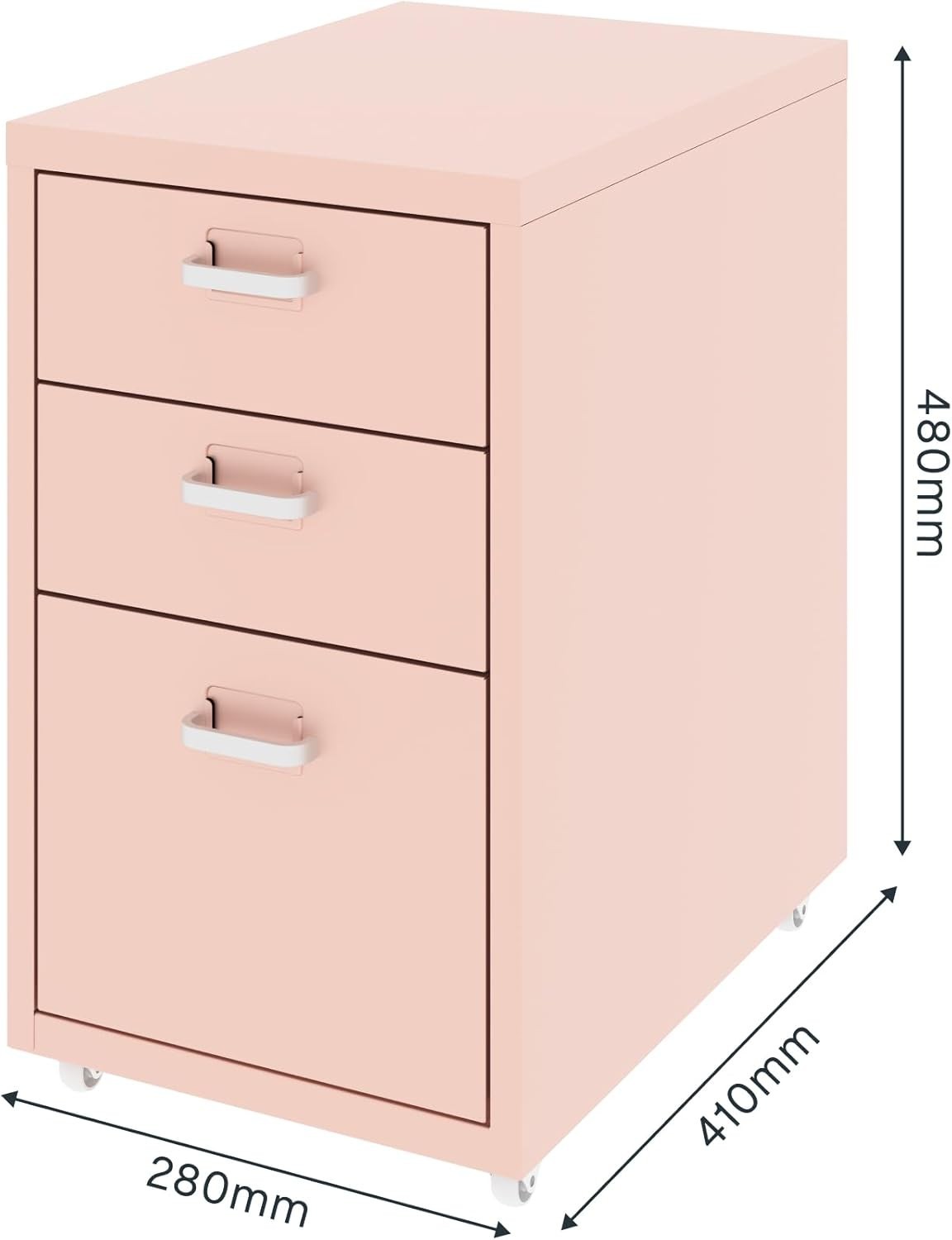 Pink Mobile Filing Cabinet 3 Drawer A4 Under Desk Office Storage