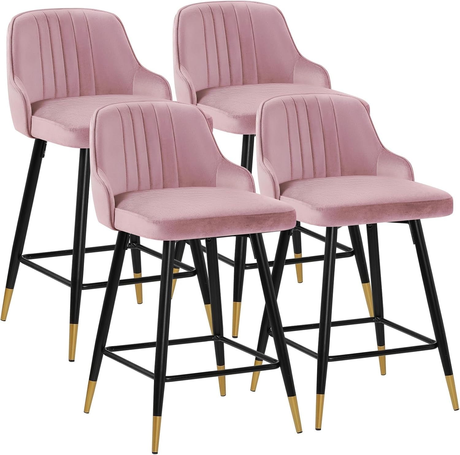 Pink Velvet Swivel Bar Stools Set of 4 – Luxury Kitchen Counter Chairs