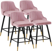 Pink Velvet Swivel Bar Stools Set of 4 – Luxury Kitchen Counter Chairs