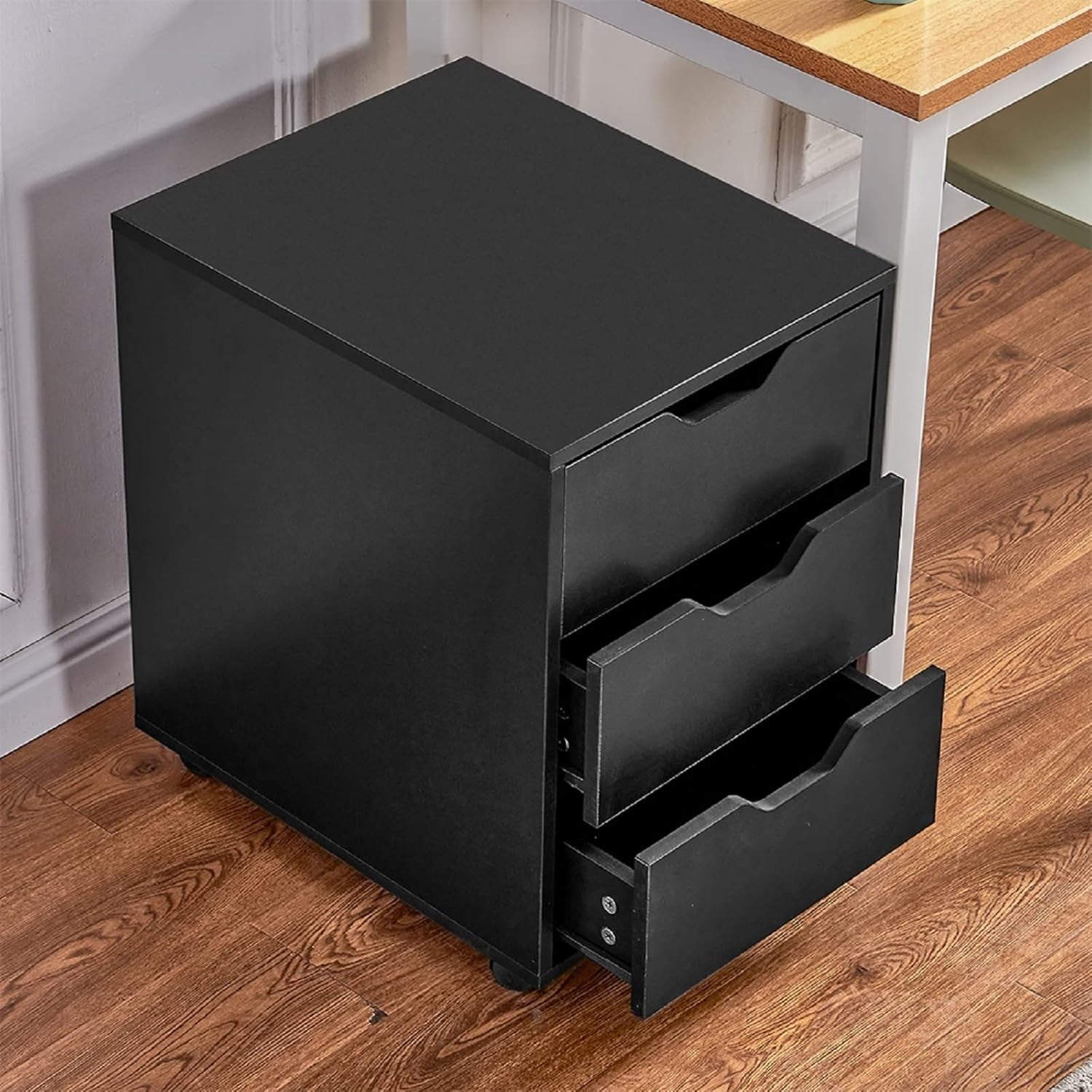 Black Rolling Desk Drawer Unit 3 Tier Under Desk Office Storage