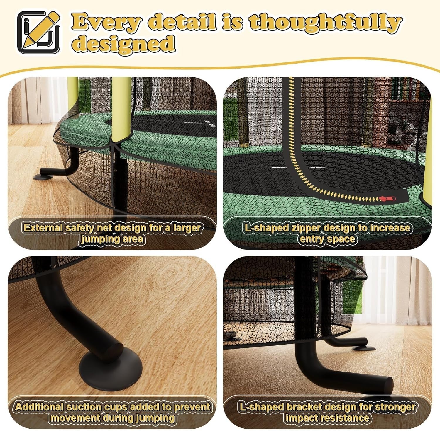 55in Kids Trampoline with Safety Enclosure Indoor Outdoor Anti-Slip