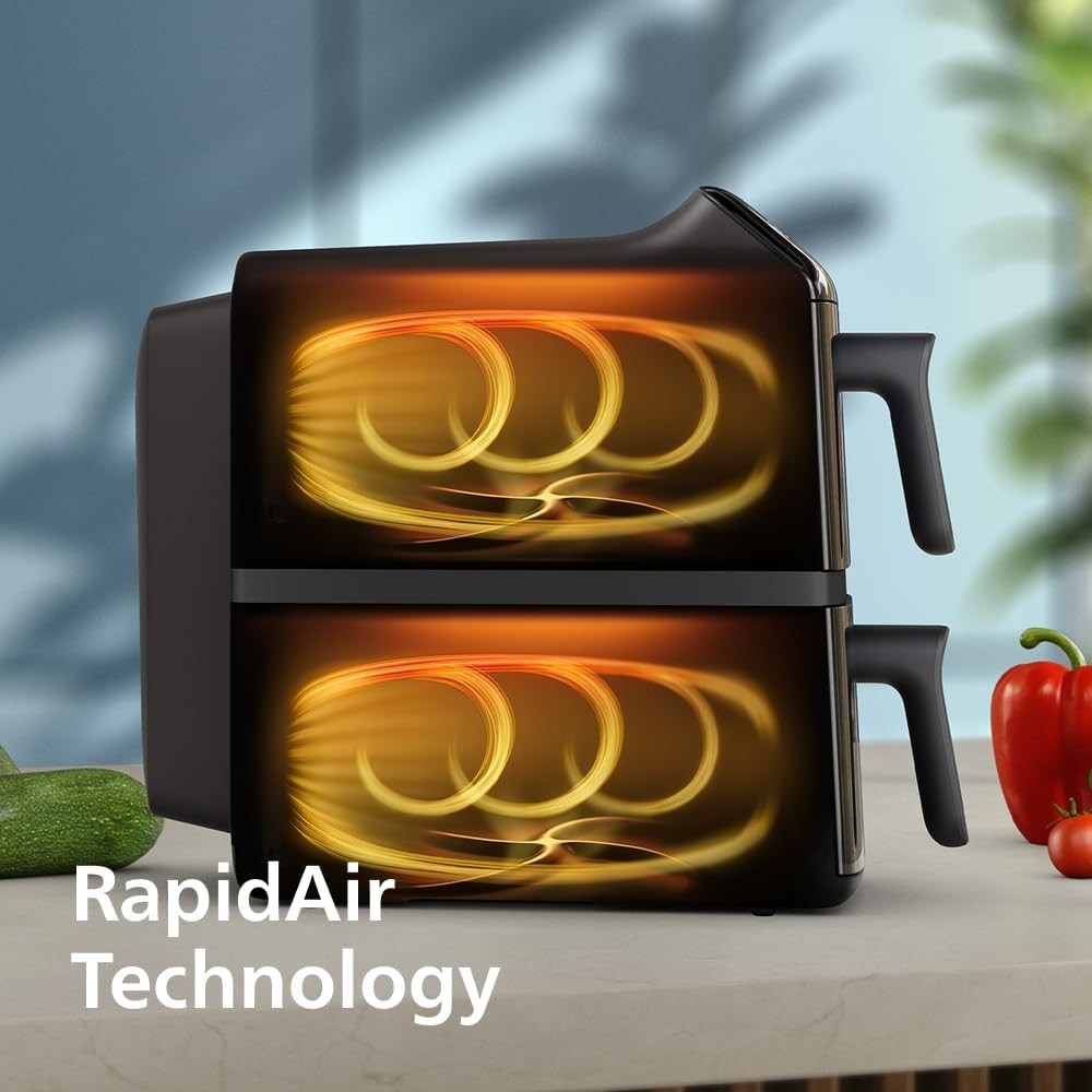 10L Dual Basket Air Fryer Stacked Sync Finish RapidAir Easy View Window