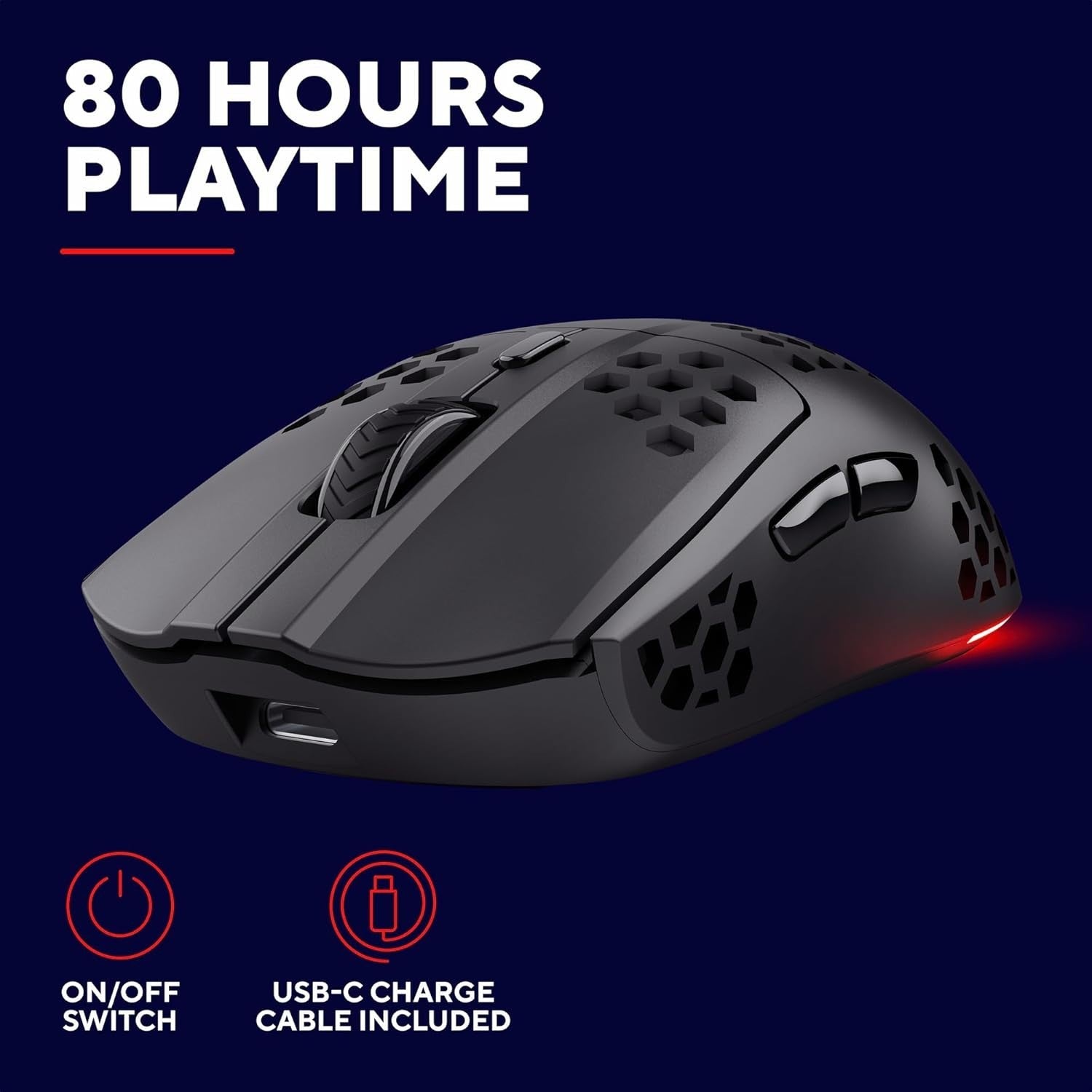 Ultralight Wireless Gaming Mouse 75g 80H RGB 4800 DPI Black