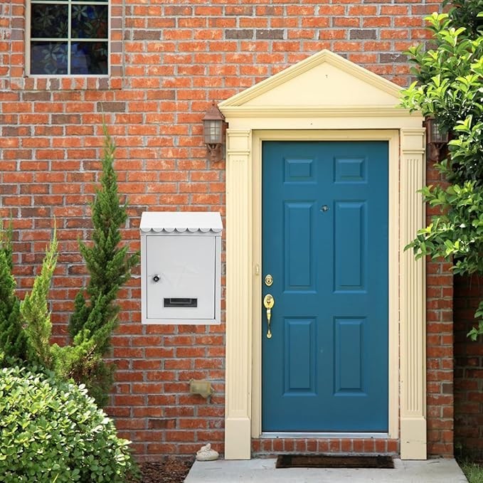 Locking Wall Mounted Mailbox White Iron Rainproof Outdoor Post Box