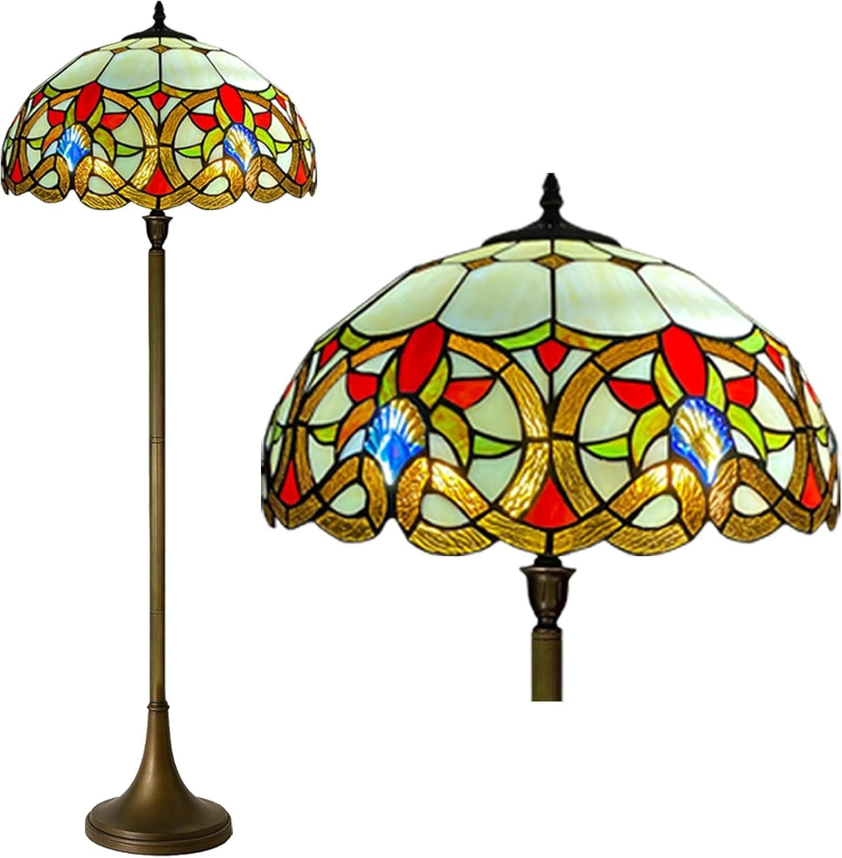 Antique Stained Glass Floor Lamp Handcrafted 16in Art Home Light
