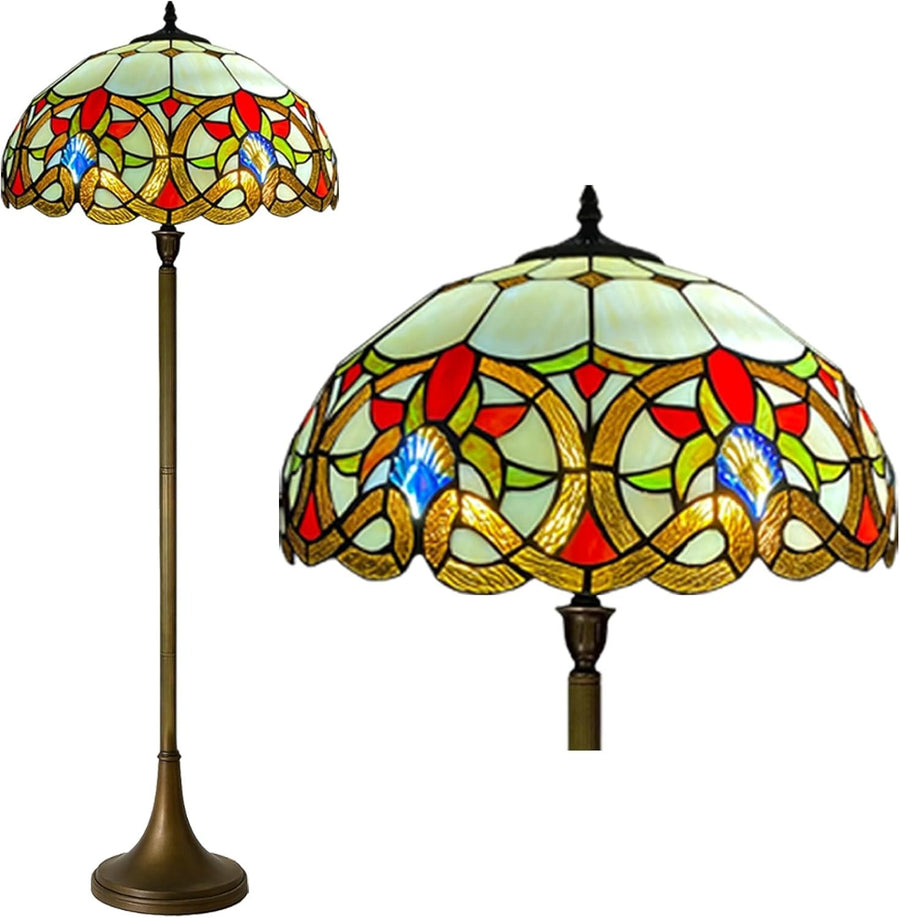 Antique Stained Glass Floor Lamp Handcrafted 16in Art Home Light