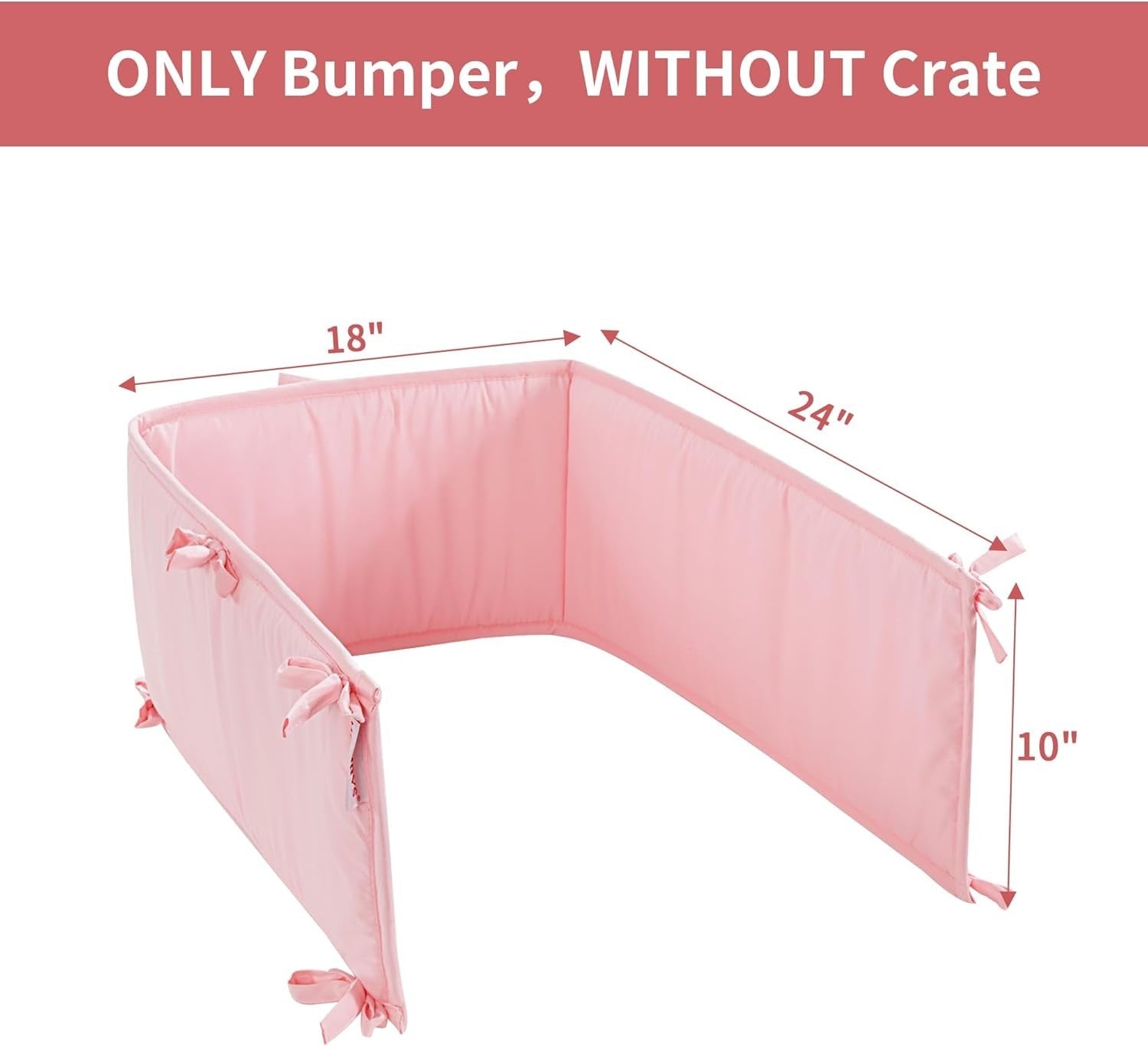 Soft Dog Crate Bumper Padding with Ties - Durable Kennel Cover 24"x18" Pink
