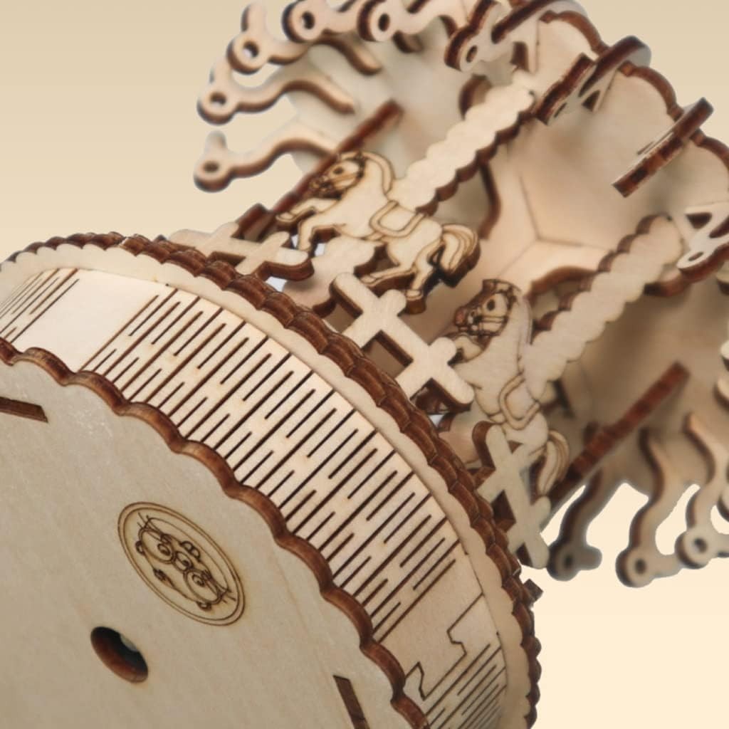 Romantic DIY Mechanical Carousel Music Box Kit | 46pcs Wood Model Gift