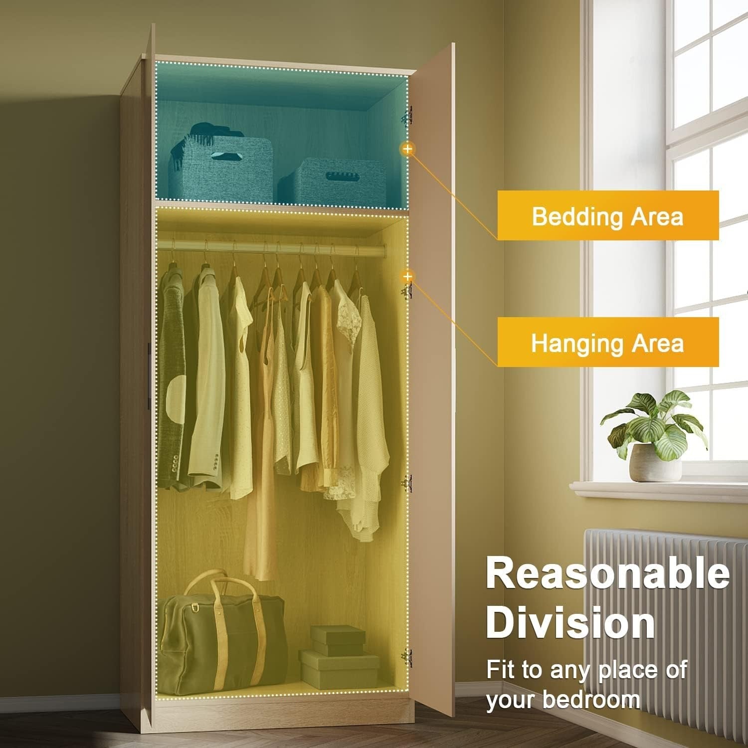 Cream Oak 2 Door Wardrobe Soft Close Hinge High Gloss Storage 178cm