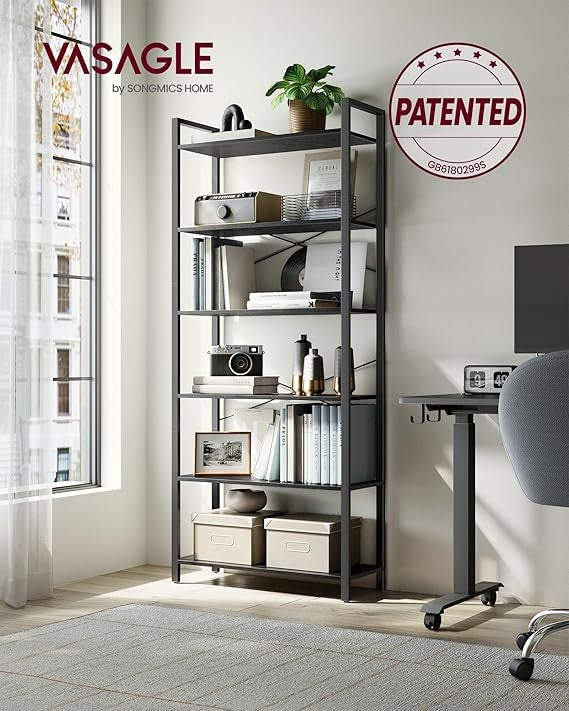 6 Tier Industrial Bookshelf Storage Unit Metal Frame 30×80×186cm Shelving