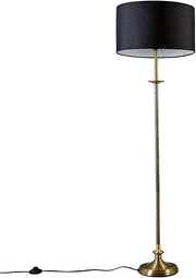 Antique Brass Floor Lamp with Black Drum Shade Traditional Standing Light