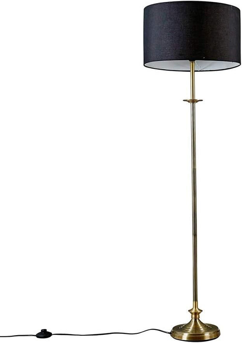 Antique Brass Floor Lamp with Black Drum Shade Traditional Standing Light