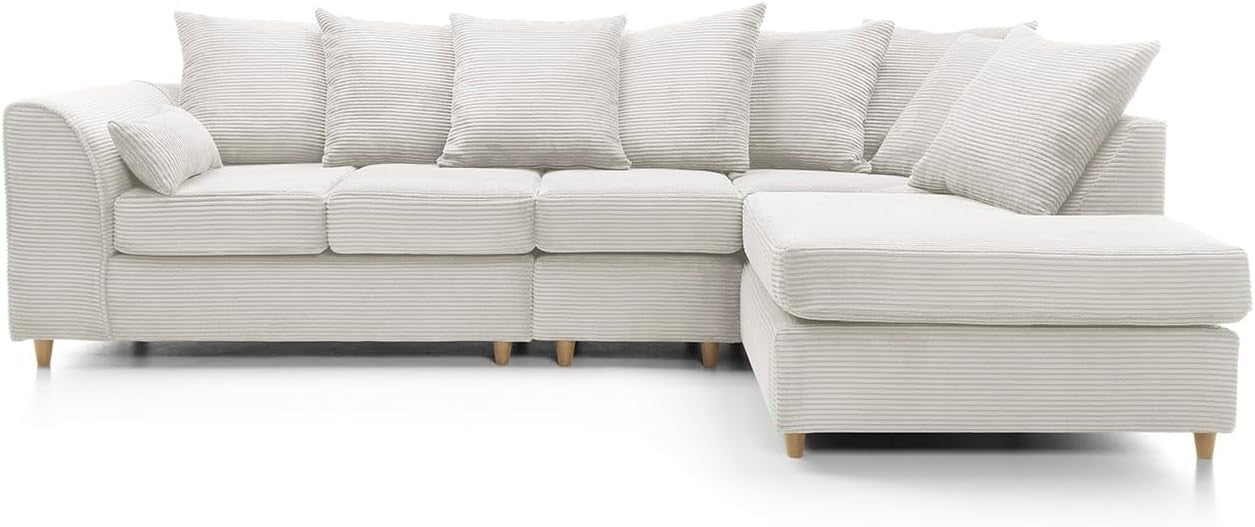 Cream 5-Seater L-Shape Sofa Scatter Back Cushions Armrest Right Hand