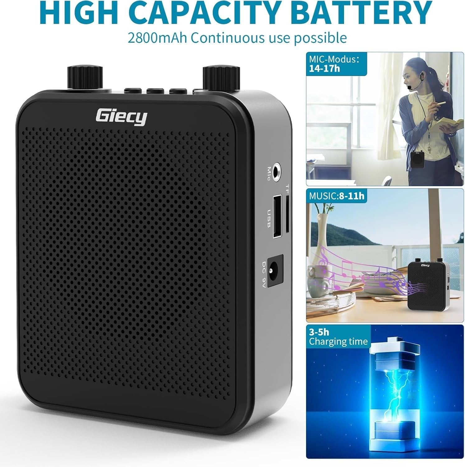 30W Portable Voice Amplifier UHF Wireless Mic Bluetooth Rechargeable