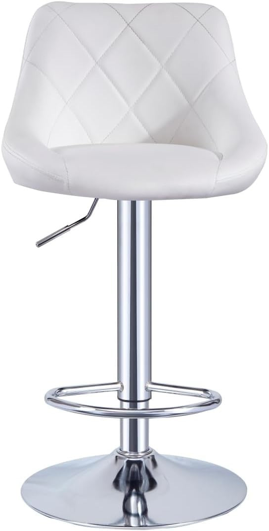 White Faux Leather Bar Stool Adjustable Swivel Mid Back Pub Chair