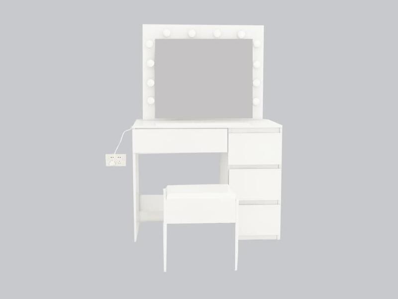 Hollywood Vanity Dressing Table with LED Bulb Mirror & Stool, 5 Drawers