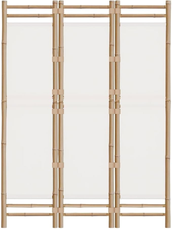Cream Bamboo & Canvas Room Divider 120x180cm 3-Panel Folding Privacy Screen