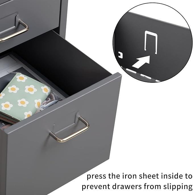 3 Drawer Metal File Cabinet with Wheels, Under Desk Office Storage Unit, Rolling