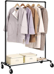 Heavy Duty Clothes Rail with Wheels & Shelf – Black, 90KG