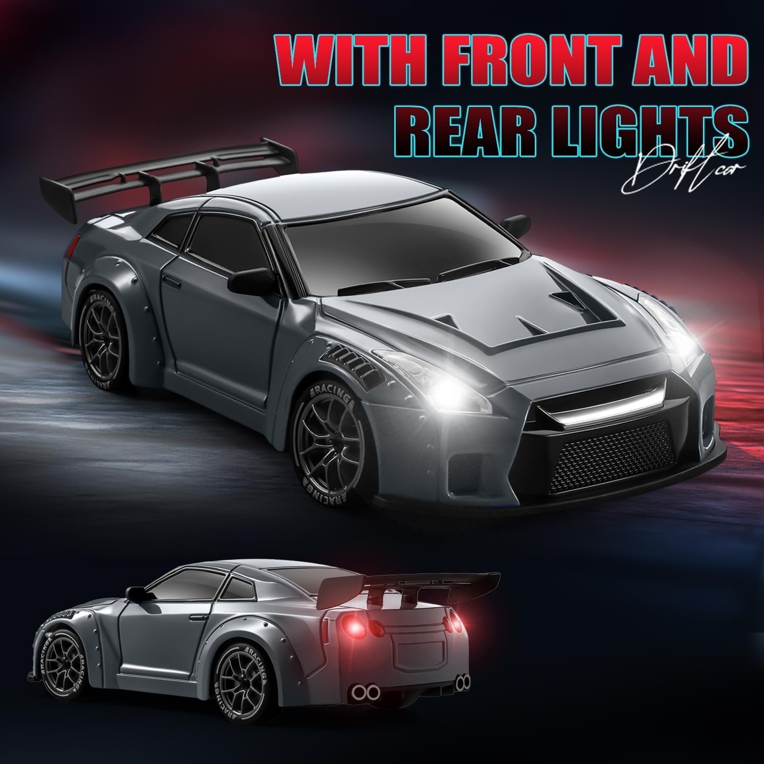 1:24 RC Drift Car 20KM/H – 4WD Remote Control Toy with Extra Tires, Dark Gray