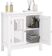 White Under Sink Bathroom Cabinet with Rattan Doors – Freestanding Storage Unit