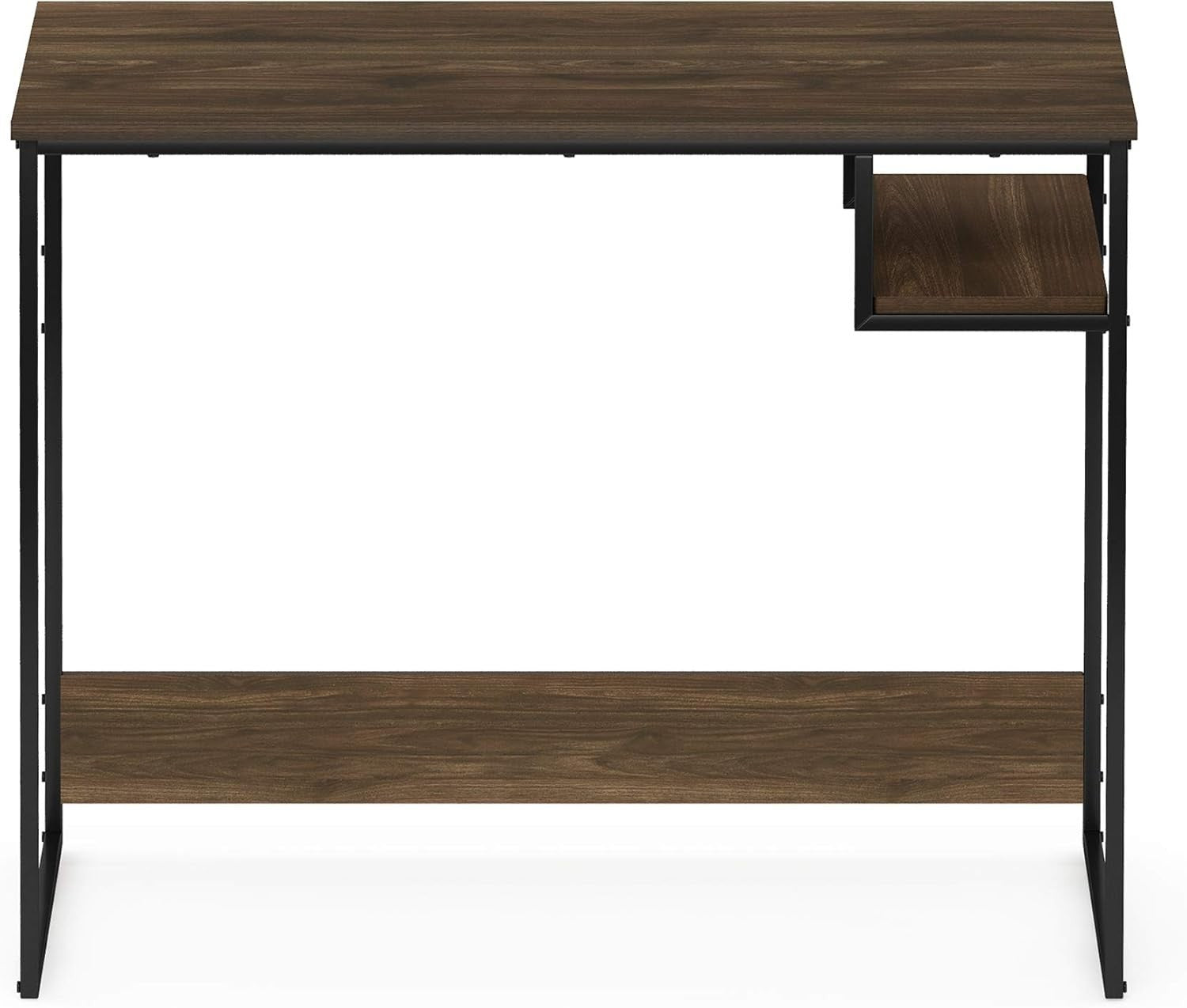Modern Study Desk with Storage Shelf, Compact Walnut Computer Table 90x51x75cm