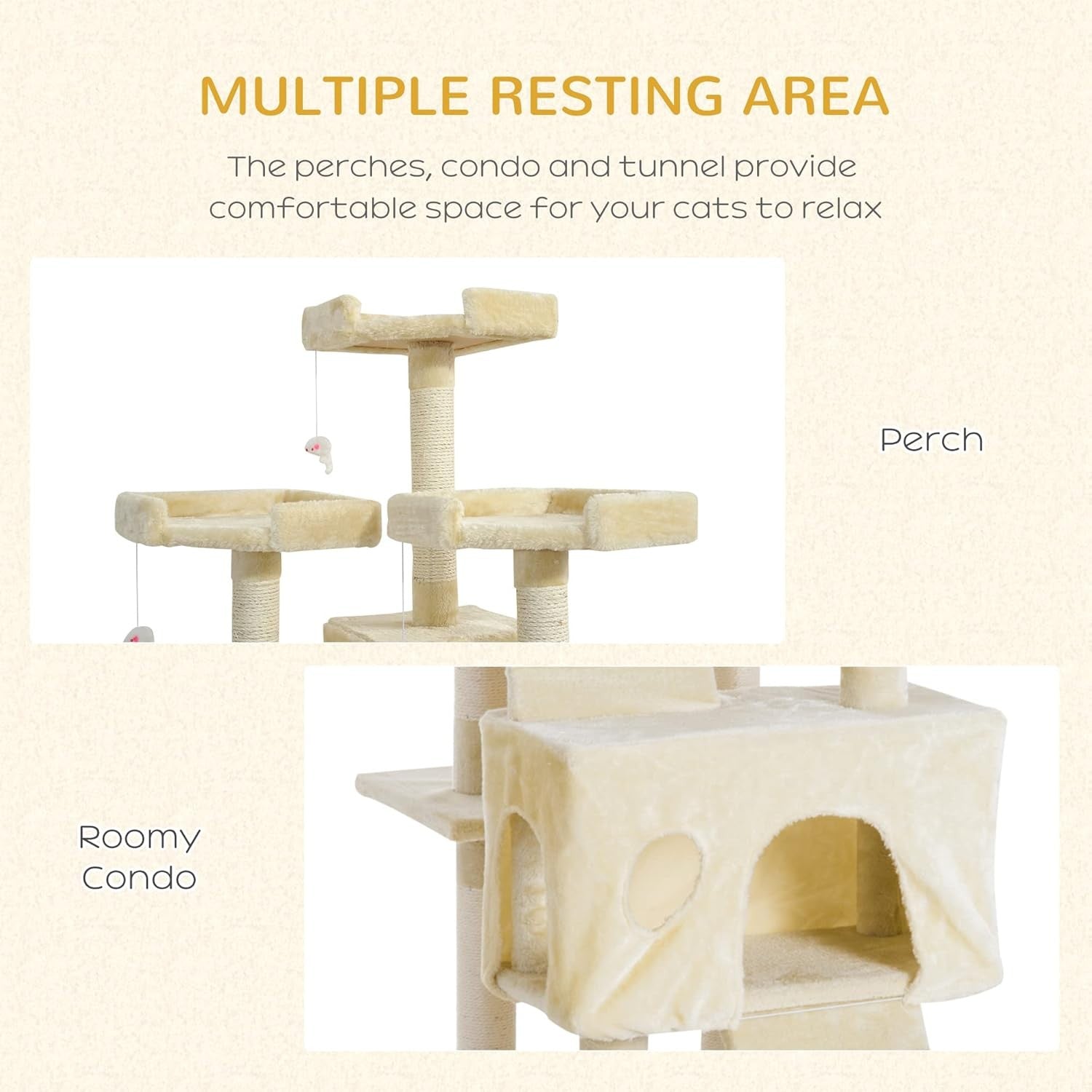Large Cat Tree Tower 181cm Multi Level Scratching Post Condo Play Centre