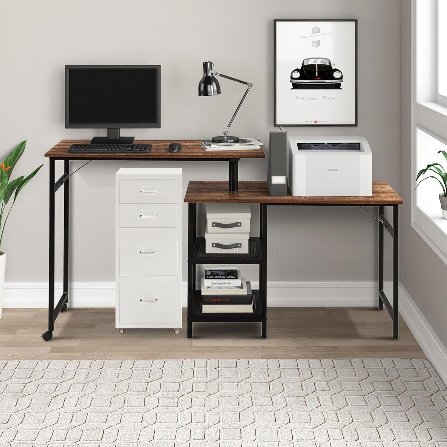 Slim Metal Rolling File Cabinet 4 Drawer Mobile Office Storage Unit