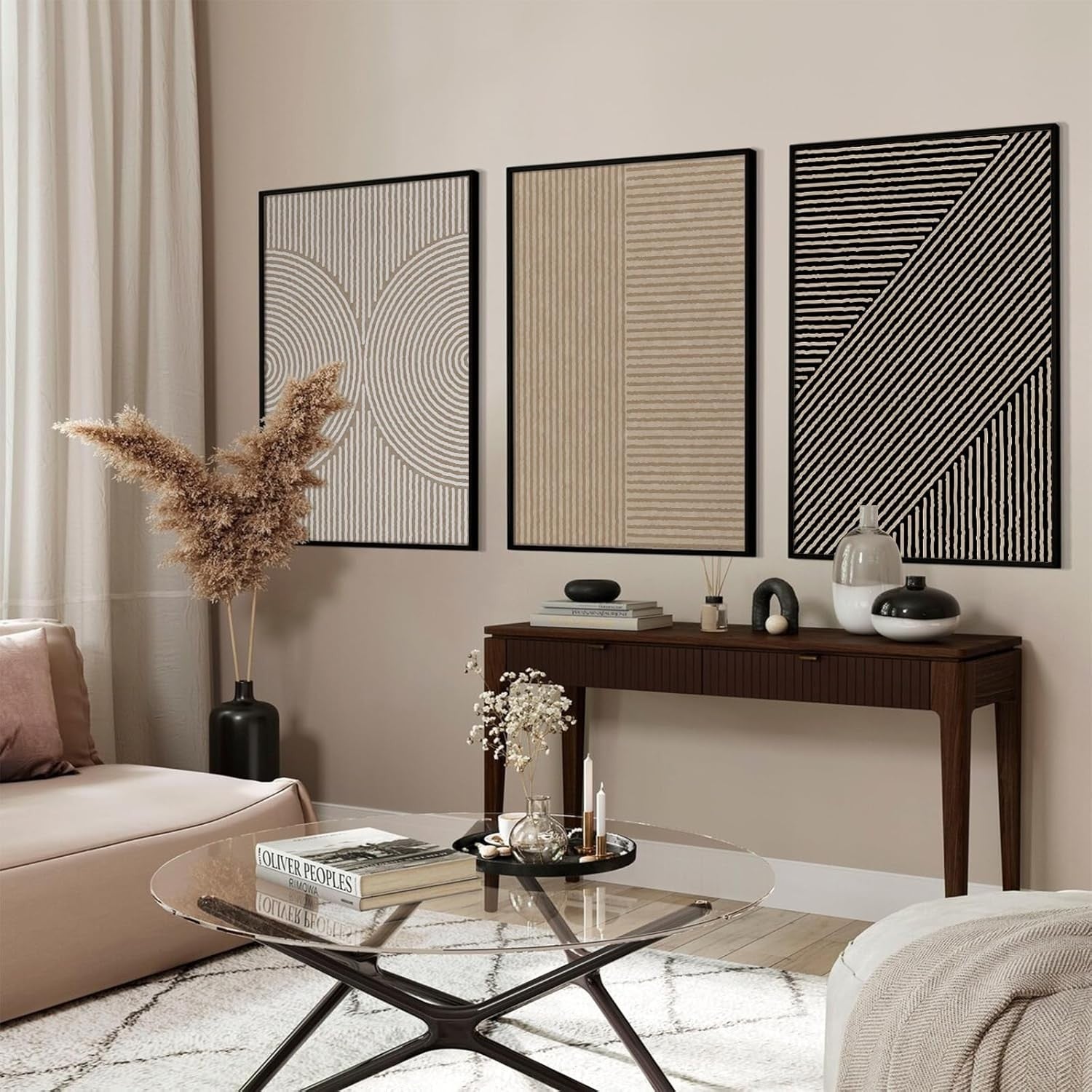 Boho Neutral Abstract Canvas Wall Art Set of 3 12x16