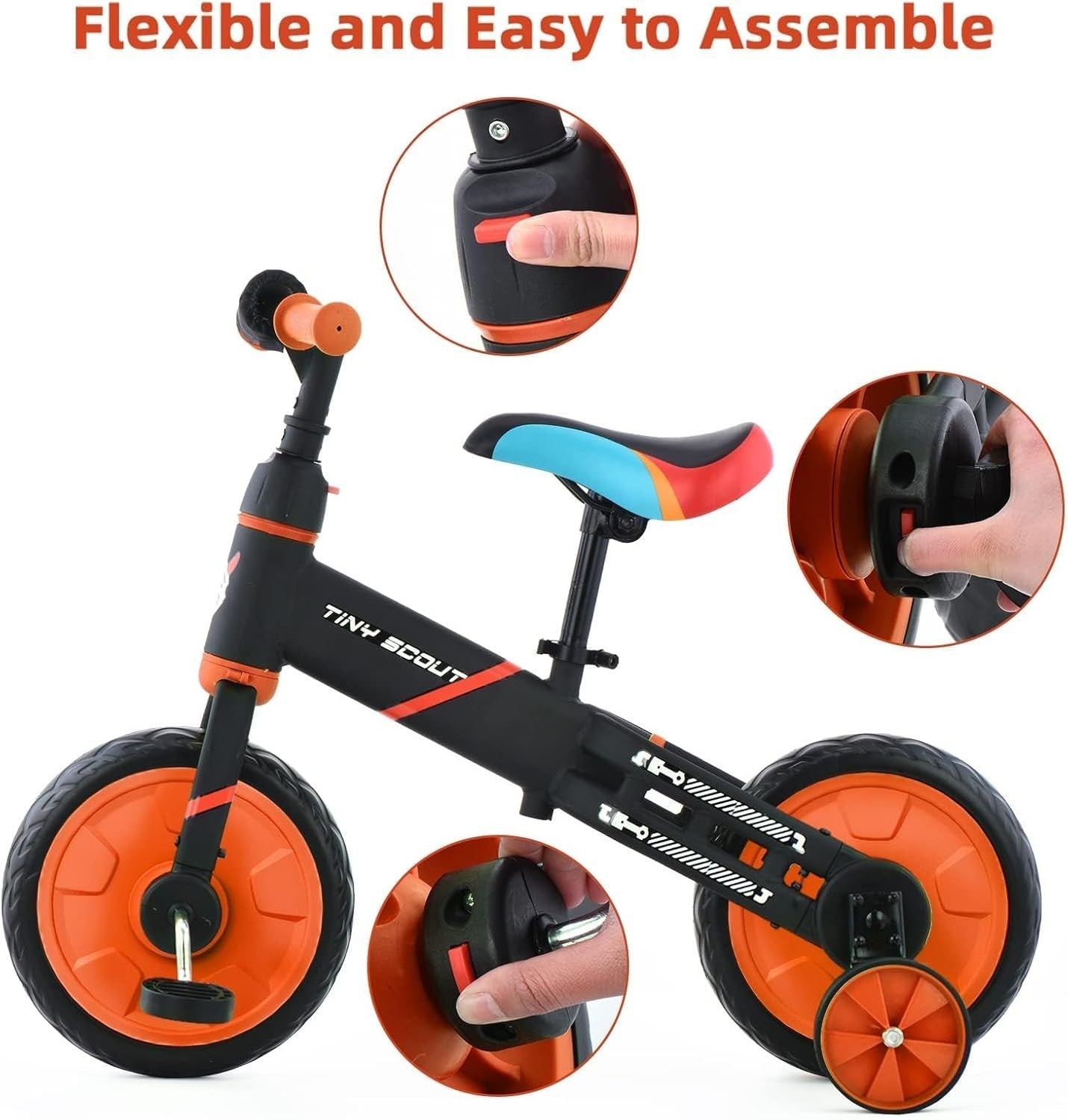 4 in 1 Kids Balance Bike 12" Pedal Tricycle Training Wheels Toddler Bike