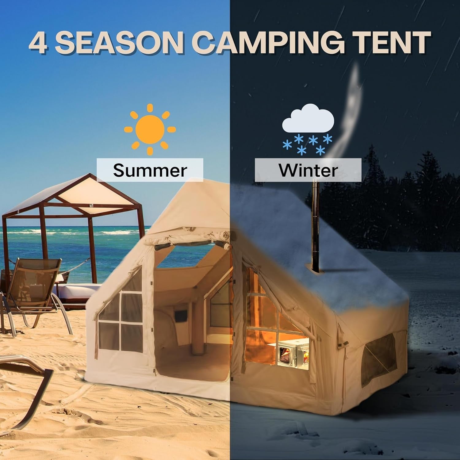Beige Inflatable Family Camping Tent 2-4-6 Person – Quick Setup