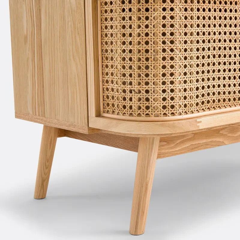 Rattan Chest of Drawers 4 Tall Storage Cabinet Solid Wood Cane Unit 80cm