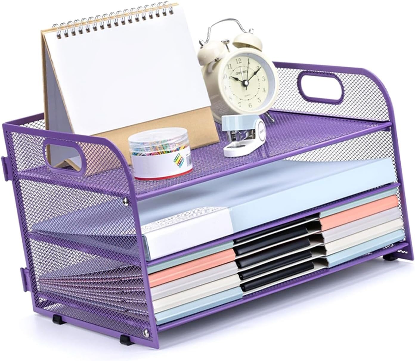3-Tier Desk Organizer Letter Tray Paper File Storage Rack Purple