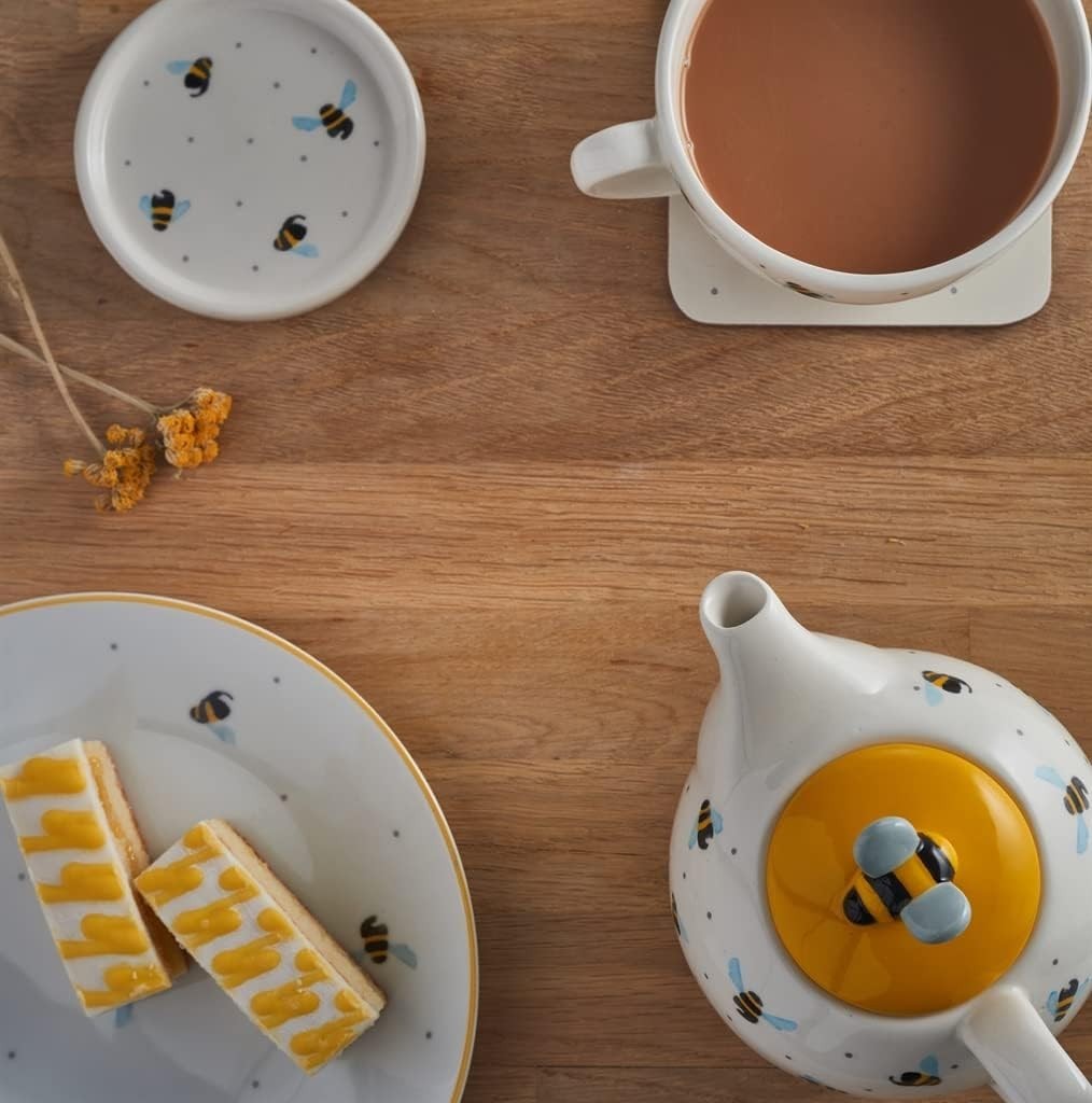 Tea For One Teapot Cup Set 450ml Bee Design Ceramic Stackable Gift