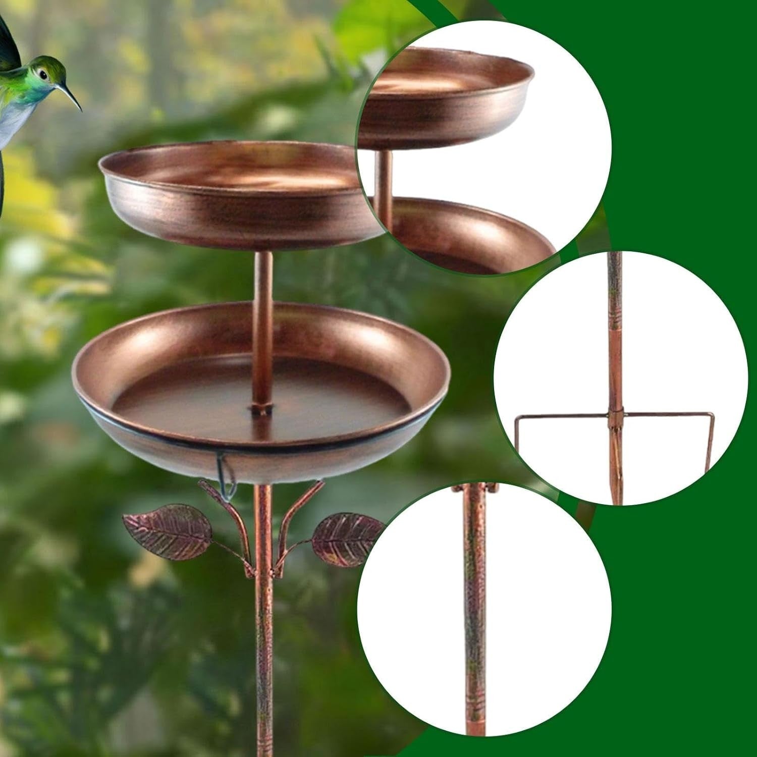 Tall Double Layer Metal Bird Bath Feeder Bronze Garden Outdoor Water Bowl