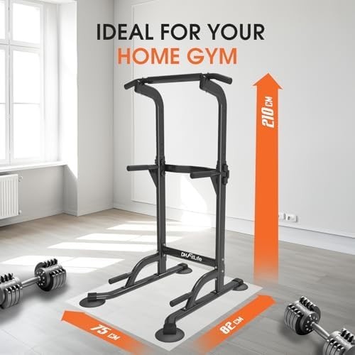 Power Tower Dip Station Black with Pull-Up & Multi-Function Trainer