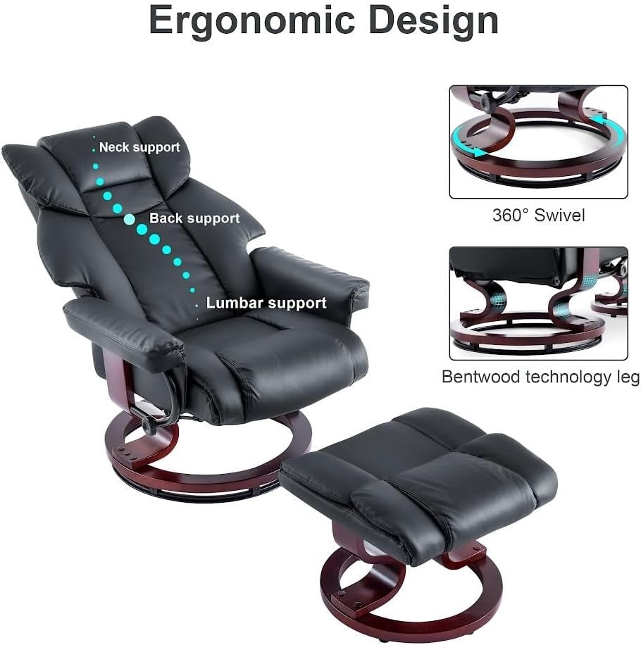 Recliner Armchair with Footstool Swivel PU Leather Chair Lounge Sofa