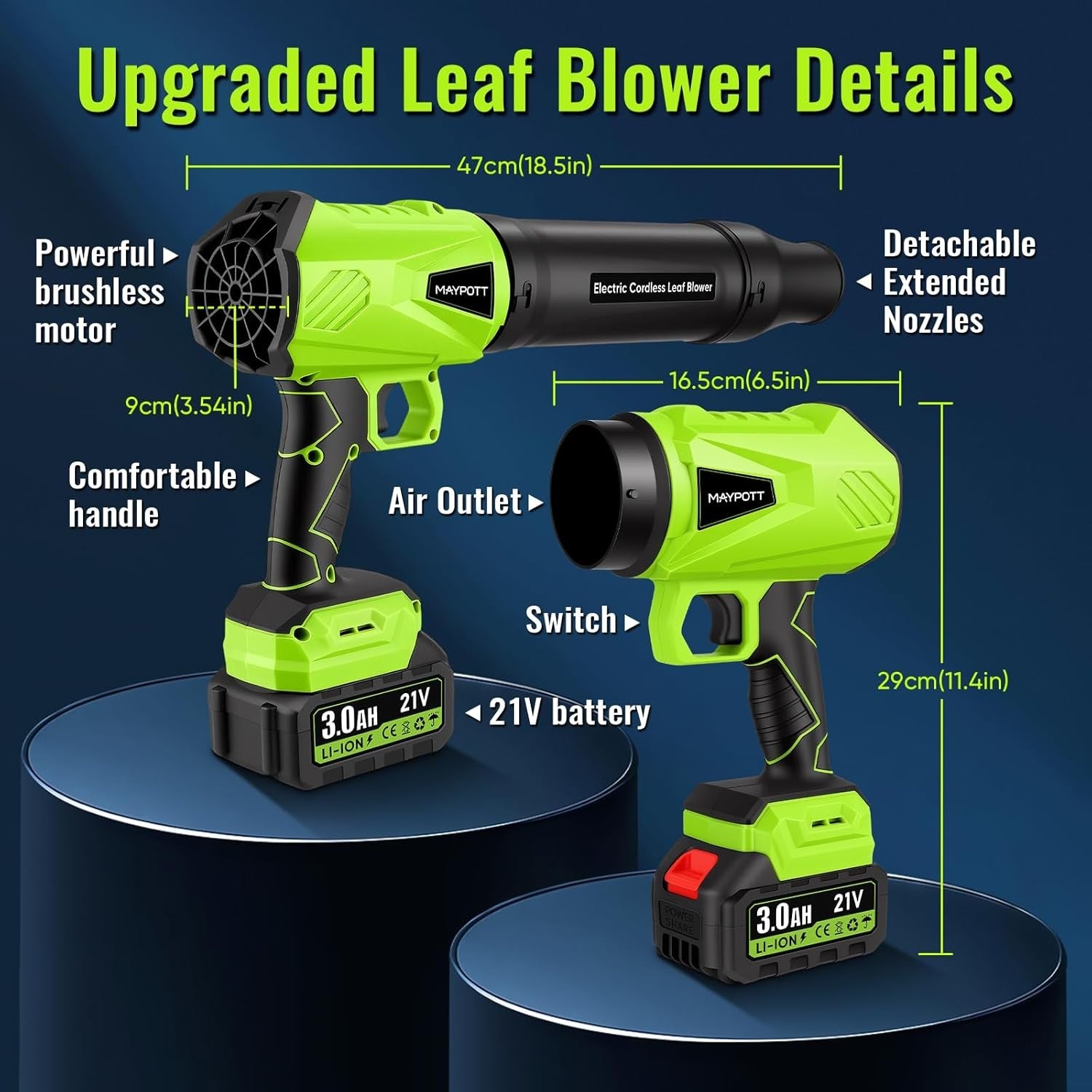 Cordless Leaf Blower Vacuum 21V Handheld Garden Cleaner 2 Batteries