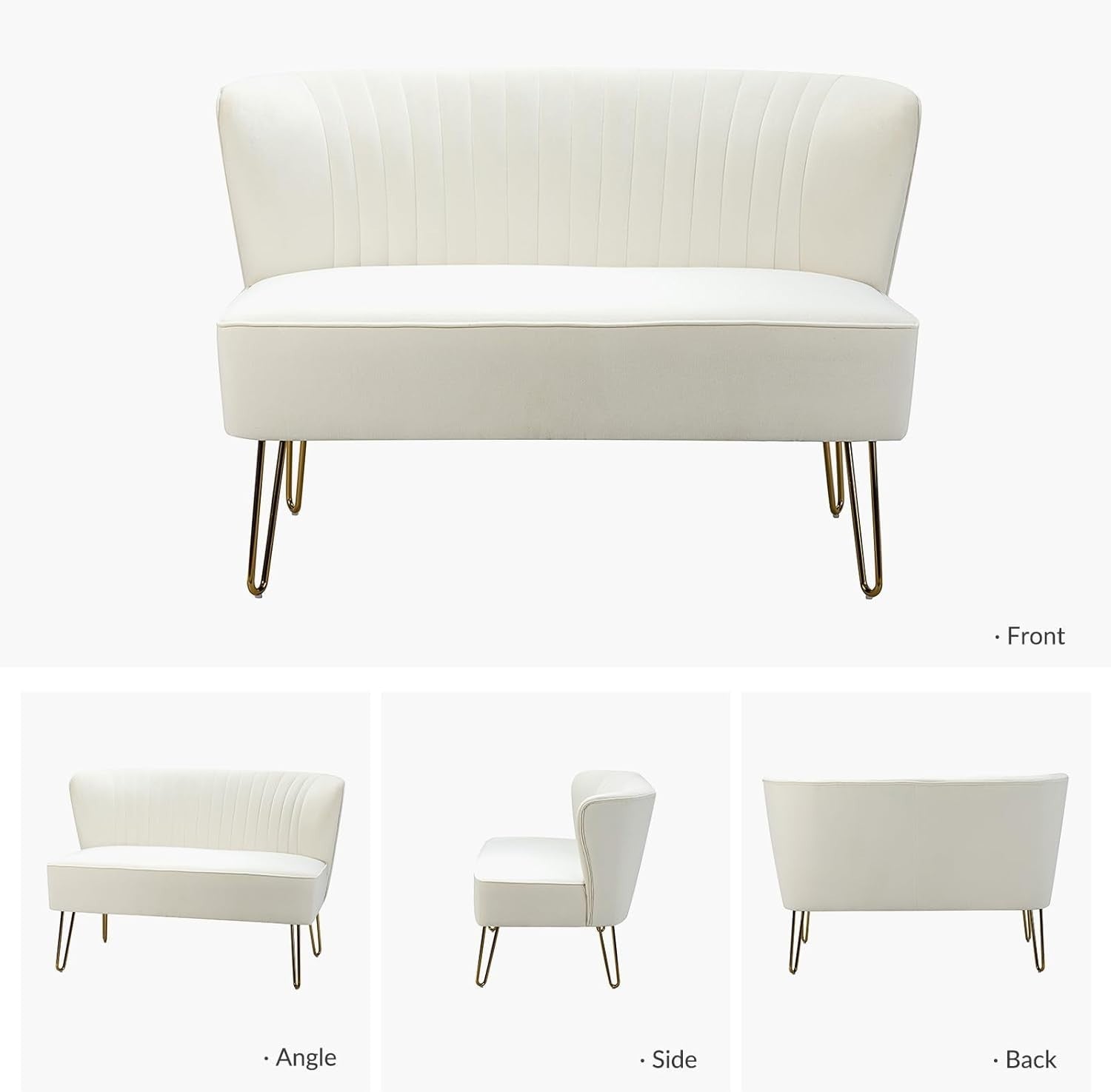 Lvory Velvet 2 Seater Sofa with Gold Legs Compact Loveseat for Lounge Flat
