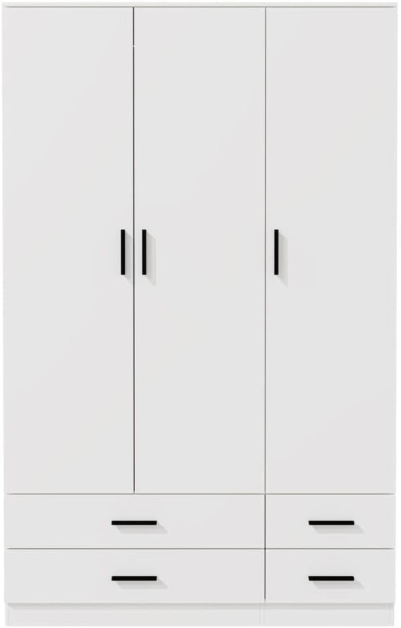 White 3 Door Wardrobe with 4 Drawers Modern Bedroom Storage Cupboard