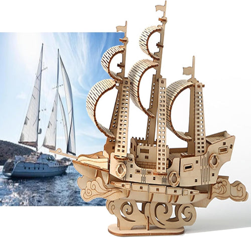 3D Wooden Sailboat Puzzle Kit – DIY Model Ship Craft for Teens & Adults